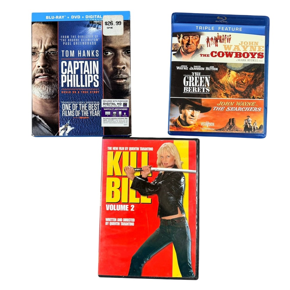 Mixed Movie Bundle‎ Kill Bill Vol 2 Captain Phillips John Wayne Blu-ray DVD Lot